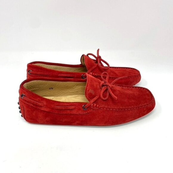 TOD'S Suede Gommino Loafers Moc Toe Loafer Driver Red Orange Men's US 6.5 NWOB - Picture 5 of 11